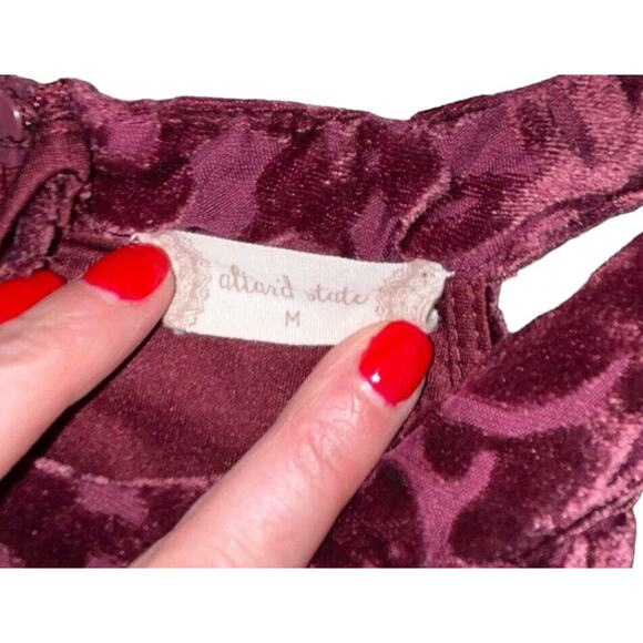 Altar’d State Vintage 90s Y2K Red Burgundy Goth‎ Vamp Velvet Floral Sleeveless M - Picture 7 of 9